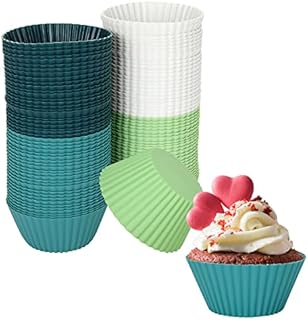100 Pack Silicone Cupcake Moulds, 7 x 3.2cm Reusable Muffin Cases Silicone Cake Moulds for Baking, Silicone Muffin Cups, Non-Stick Cupcake Moulds