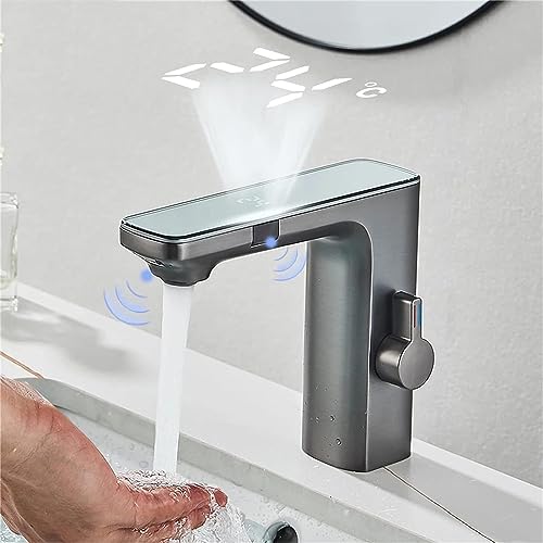 Batería de lavabo monomando con sensor digital y acabado en latón 4