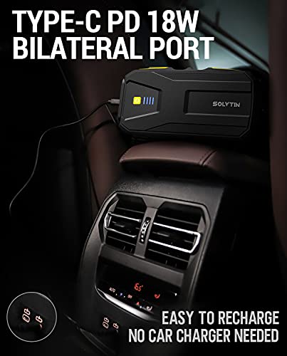 Solvtin S6 Jump Starter 1200A Car Starter For Up To 7.5L Gas And 6.0L Diesel Engine 12V Battery Jump Starter With Smart Jumper Cables Portable Power Bank With Pd18W Port, Qc 3.0 And Led Light #TOP2