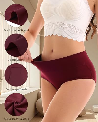 Redoll Women's Cotton Underwear High Waisted Ladies Panties Soft Full Coverage Briefs 5 Pack Multicolor — view 4