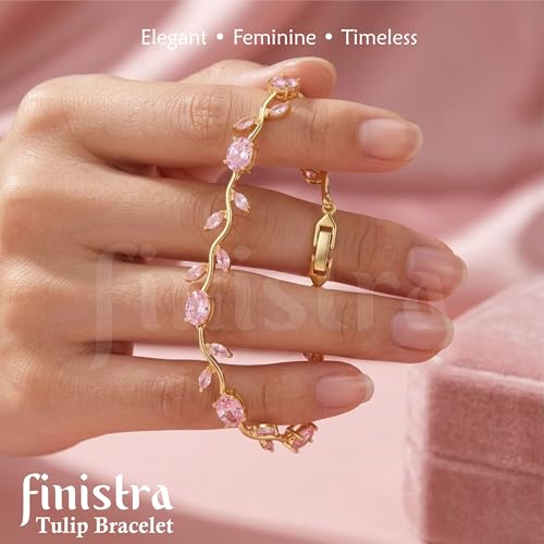 Image of finistra Tulip Bracelet for Women Stylish | Gold Plated Crystal Floral Jewellery | Adjustable Chain for Women & Girls Stylish | Elegant Tulip Bracelet for Women, Party & Daily Wear Accessory