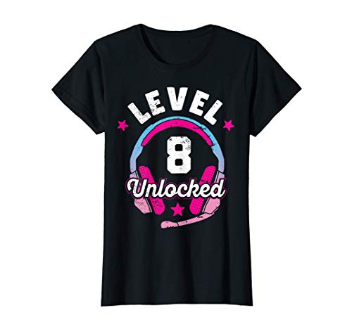 Gamer Girl Level 8 Unlocked Video Game 8th Birthday Gift Camiseta
