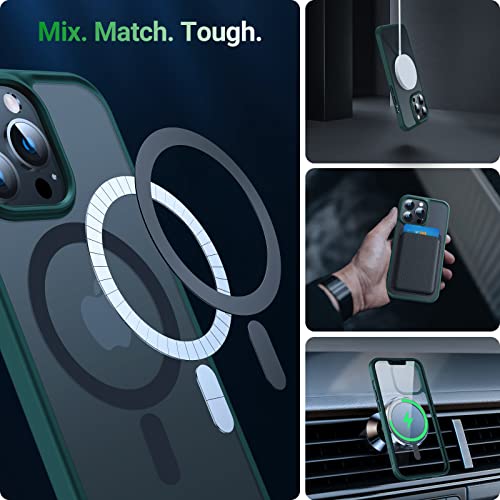 Image of TORRAS Magnetic for iPhone 13 Pro Max Case, Military Grade Drop Tested | Compatible with MagSafe, Shockproof Translucent Hard Back Soft Slim Protective Case for iPhone 13 Pro Max, Green