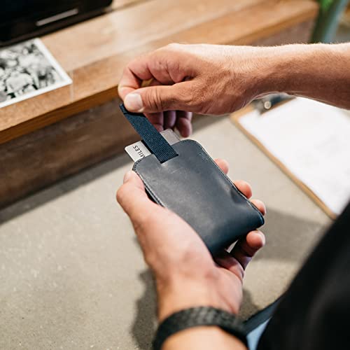 Image of Distil Union Wally Bifold 5.0 Slim Bifold Wallet for Men - Minimalist RFID Leather Wallet, Pull Tab Card Holder & Money Clip - Holds 14 Cards & 30 Bills - No ID Window - Navy
