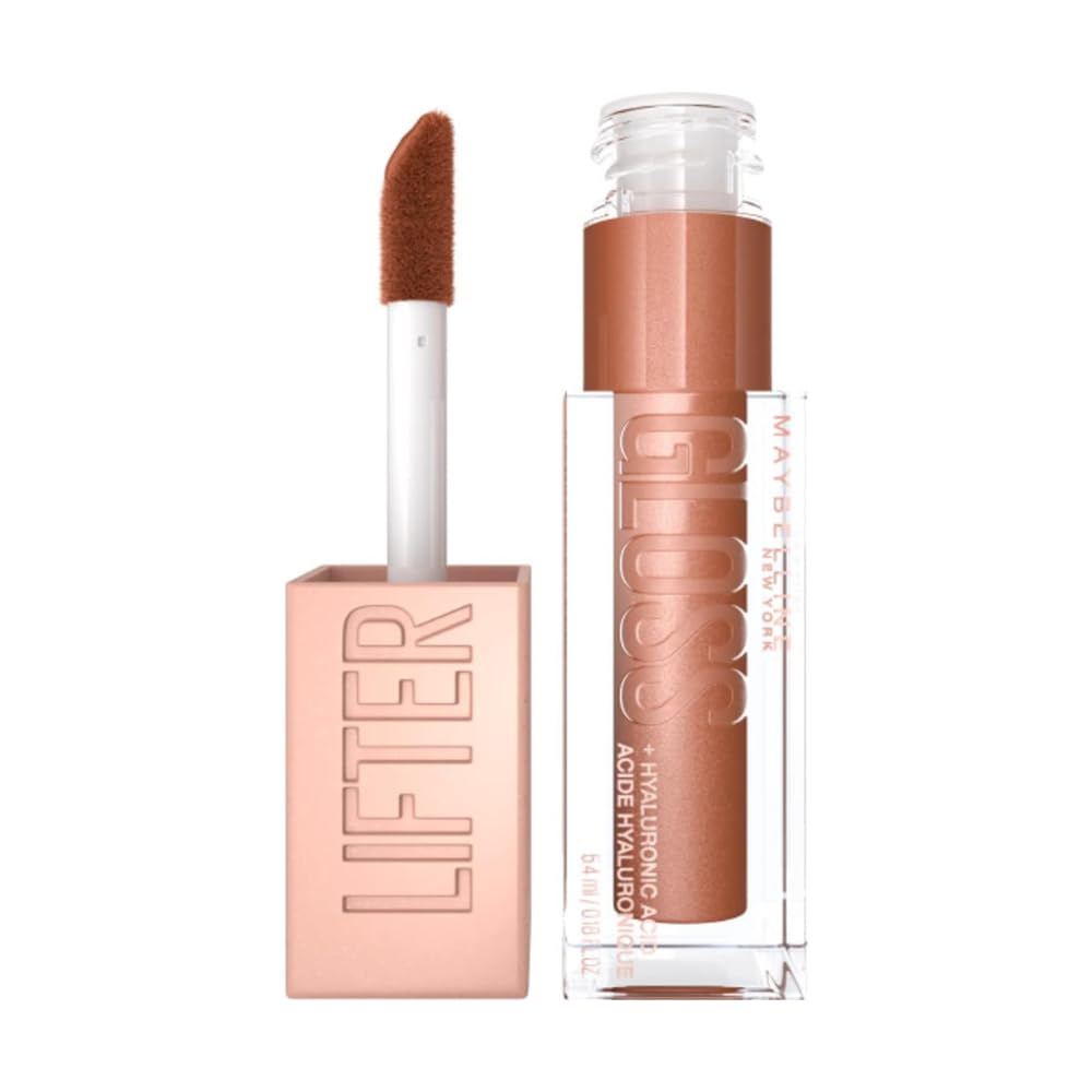 Maybelline Lifter Gloss Bronzed Lip Gloss, Lasting Hydration Formula With Hyaluronic Acid, Non Sticky, 018 Bronze