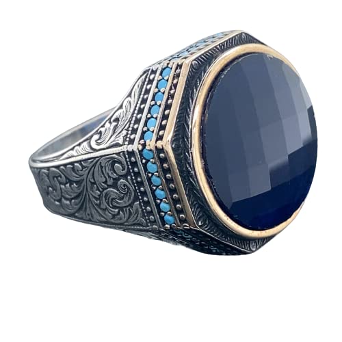 Man Sapphire Stone Ring, Blue Sapphire Ring, Ottoman Style Man Ring, Embroidered Men's Ring, 925k Sterling Silver Ring, Gift For Him