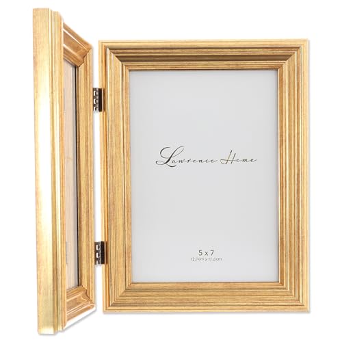 Image of Lawrence Frames 5x7 Hinged Double Sutter Burnished Gold Picture Frame