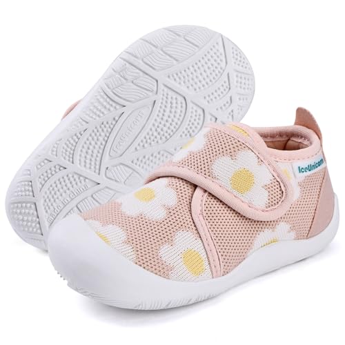 IceUnicorn Hausschuhe Kinder Barfussschuhe Jungen Mädchen Barfußschuhe Lauflernschuhe Hohe Kindergarten Atmungsaktiv(Hautfarben Blumen 27EU)