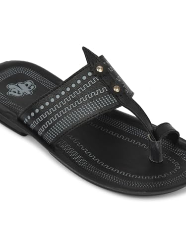 Image of Liberty A-HA Black & Tan Flip-Flops for Men - PU Slip-On Comfort