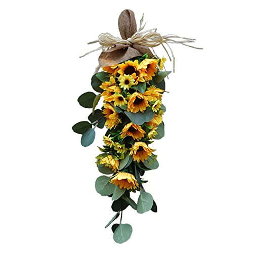 Venbin Artificial Flowers Wreaths, Sunflower Teardrop Wreath Wall Door Hanging Decorative Wreath Fake Flower Simulation Garland Wreath Wedding Party Decoration #TOP7
