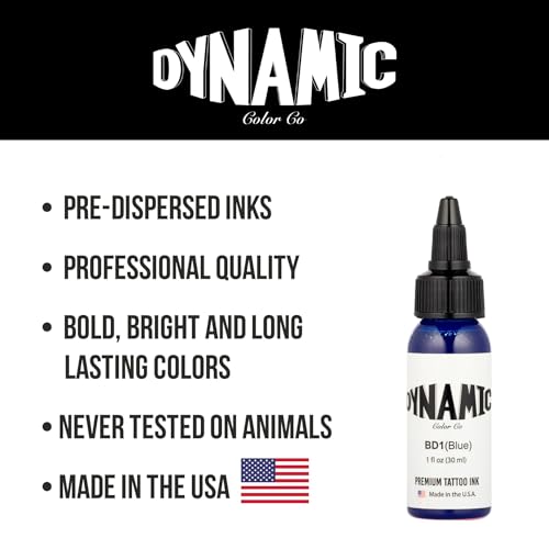 Image of Dynamic Color Blue Tattoo Ink, Made in USA Since 1990, 1 oz | Sterilized and lot-numbered for full traceability; established American brand trusted by artists worldwide