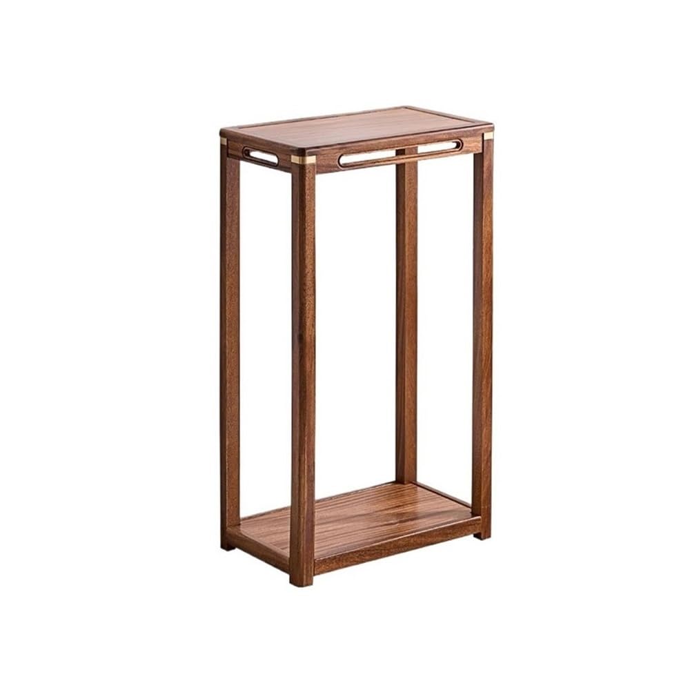 birene Vase Stand Walnut Bonsai Rack with Metal Finish, Living Room Floor Standing Wood Plant Shelves(M)