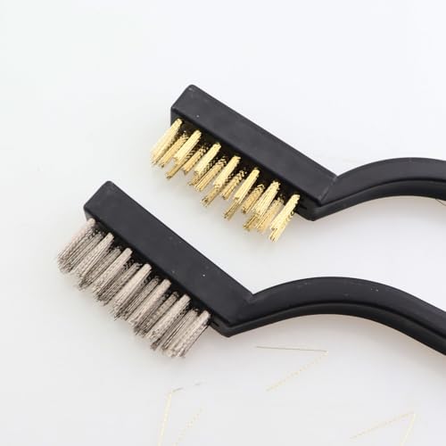 Image of 6PCS 6.7 Inch Crank Mini Wire Brush Stainless Steel and Brass Brushes Scratching Brush Cleaning Brush for Cleaning Unfinished Metal Part and Paint Stains