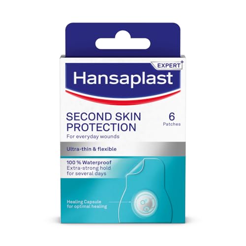 Hansaplast Second Skin Protection | Hydrocolloid Plasters | Faster Healing | 100% Waterproof | 2x more Flexible | Extra Strong Hold 72+ Hours | Extra Large Plasters | 6 Patches