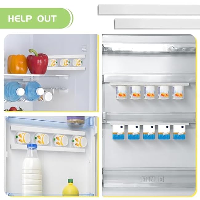 Adjustable Yogurt Organizer for Refrigerator with Self-Adhesive Tapes - Space Saving Fridge Storage Holder Fits 3.75 Greek, Vegan, Regular Yogurt Cups (16 pack)