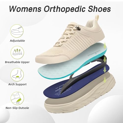 Image of OrthoComfoot Women's Orthopedic Diabetic Wide Walking Shoes: Comfortable Casual Arch Support Plantar Fasciitis Fashion Sneakers, Work Tennis Orthotic High Arch Swollen Feet Shoes for Foot Heel Pain