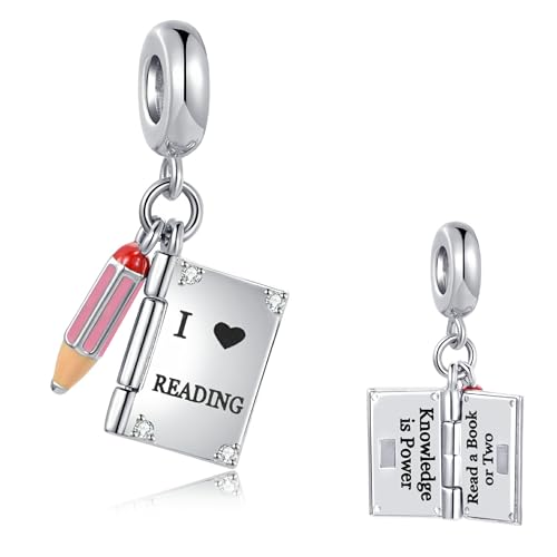 Openable Knowledge is Power I Love Reading Book Pencil Charm Compatible with Pandora Charms Bracelets Graduation Gift for Daughter Sister Granddaughter Birthday