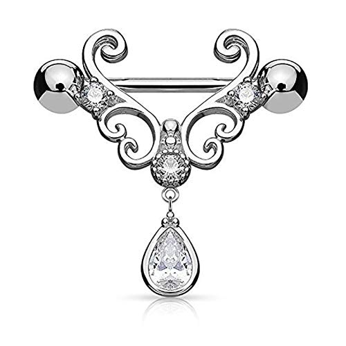 erDouckan Fashion Charming Body Piercing Jewelry for Women Men Valentine's Day Boy Girl Friend Fashion Sexy Nipple Ring Rhinestone Dangle Chain Body Piercing Barbell Jewelry - Silver
