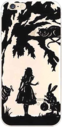 iPhone 6 / 6s Compatible, Princess Fairy Tale Black Sketch Designer Choice Collection Colorful Flexible Ultra Slim Silicone Transparent Translucent iPhone Case Cover - Alice In Wonderland