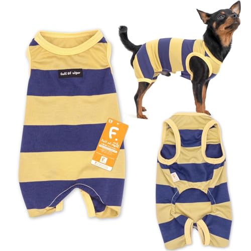 小型犬 太ボーダー フライス つなぎ ロンパース 抜け毛対策 犬の服 フルオブビガー 8/イエロー NS