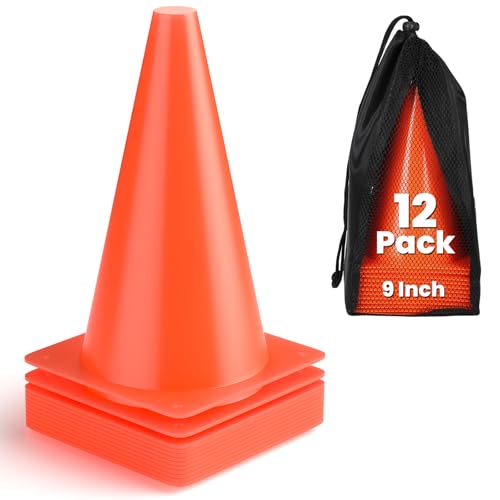 GHB 9 Inch Soccer Cones 12 Pack Disc Soccer Sport Cones Training Field Marker Agility Cones for Basketball...