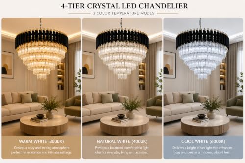 Image of Elegant Chandelier Ceiling Light for Living Room Hanging Pendant Light | Italian K9 Crystals | Metal Frame | Adjustable LED Light (Warm, Cool, Natural White) (Rotatable-500MM-Round-Black Gold)