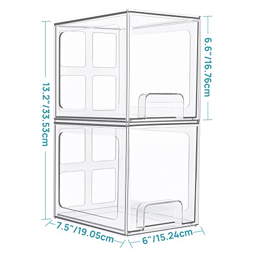 Vtopmart 2 Pack Stackable Makeup Organizer Storage Drawers, 6.6’‘ Tall Acrylic Bathroom Organizers，Clear Plastic Storage Bins For Vanity, Undersink, Kitchen Cabinets, Pantry Organization And Storage #TOP1