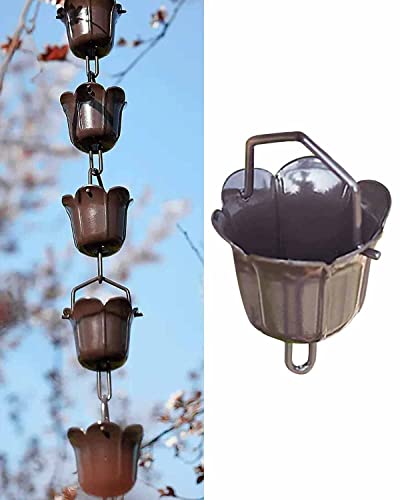 Chaîne de pluie en métal pour gouttière, motif tasse de fleurs, collecteur d'eau de jardin, décoration personnalisable, attrape-pluie