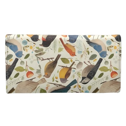 Birds Painting Women's Trifold Wallet Slim Credits Card Holder PU Leather, Watercolor Forest Bird Print Long Clutch Purse Checkbook Wallets for Ladies3