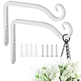 FEED GARDEN Hand-Forged Hanging Plant Bracket Iron Wall Hook for Hanging Plant,Bird Feeders, Wind Chimes, Flower Baskets, Lanterns, Yoga Mat, Indoor/Outdoor Use 6 Inch 2 Pack, White