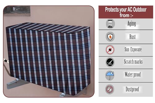 Image of The Furnishing Tree 1.5 Ton Split AC Cover for Indoor and Outdoor Units Checkered Pattern Grey