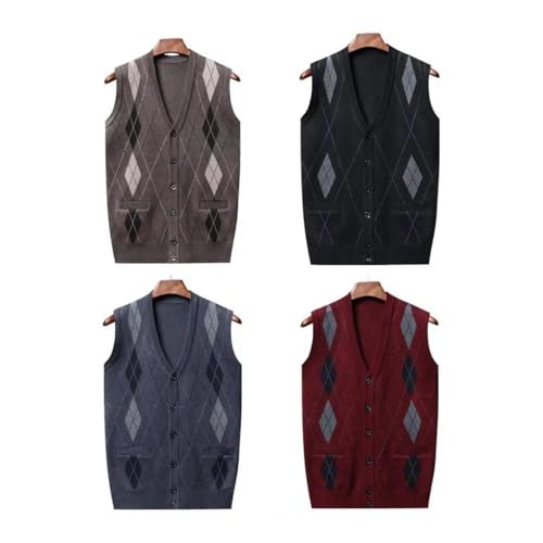 Men's Blended Sleeveless Sweater Vest Button-Up V-Neck Knitted Cardigan Solid Color Warm Top for Winter2