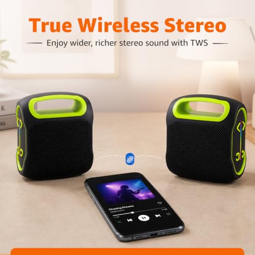 Image of Amazon Basics 6W Portable Bluetooth Speaker with RGB Light, Up to 6 Hours Playtime, Wireless Speaker with Bass, Bluetooth 5.4, 57mm Driver, USB & TF Card, Compact Speaker for Travel & Home, Black
