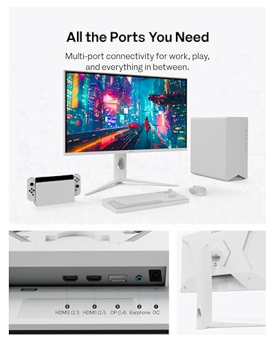 Image of Pixio PX27UM Mini LED White 27 inch Dual Mode 4K 160Hz /1920x1080 320Hz HDR1000 Fully Adjustable Stand Gaming Monitor with White HDMI 2.1 Cable Certified Ultra High Speed 10FT 8K 60Hz 4K 120Hz Nylon Braide