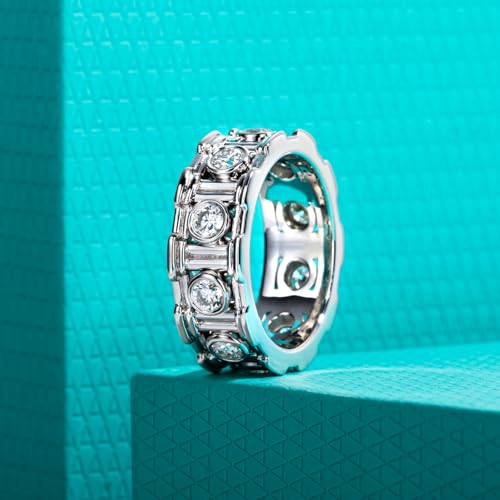 AnuClub Moissanite Wedding Ring Wedding Band D Color VVS1 925 Sterling Silver 2.5/3mm Roman Column Retro Eternity Promise Engagement Anniversary Band Ring for Men Women Couples with Certificate3