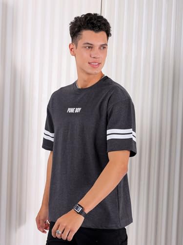 Image of The Indian Garage Co Men Boxy Oversized Placement Print Round Neck Tshirt