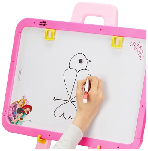 Image of Amazon Brand - Jam & Honey Disney Princess 5-in-1 Easel Board for Kids | Black and White Board with Chalk, Marker and Duster I with Stand| Educational Toy for Kids | Age 3+ Years