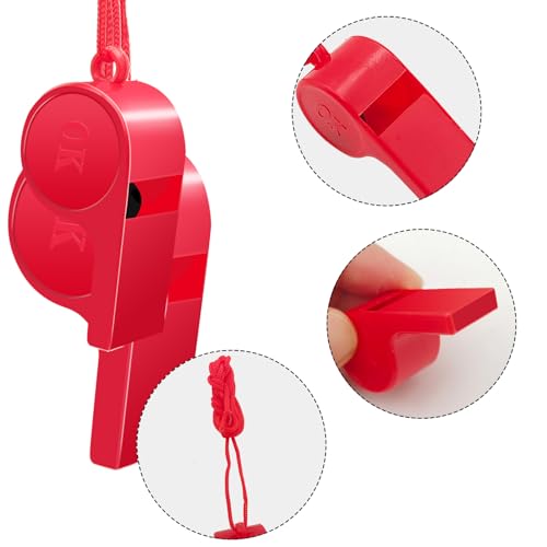 48 silbatos plásticos con cordón para emergencia rojo miniatura 3