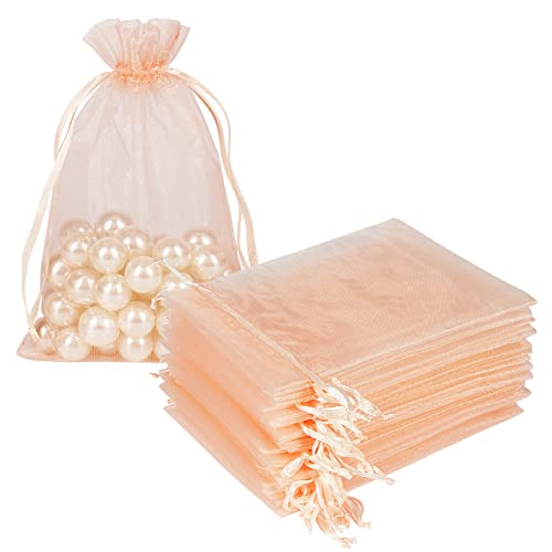 Image of HRX Package 100pcs Blush Peach Organza Bags, 4 x 6 inch Mesh Jewelry Drawstring Bag Small Gift Pouches for Wedding Candy Party Favor