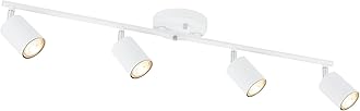 BoostArea LED 4 Light Track Lighting Kit, White 4 Way Ceiling Spot Lighting, Flexibly Rotatable Light Head for Kitchen, Living Room, Bedroom, Bulb Not Included