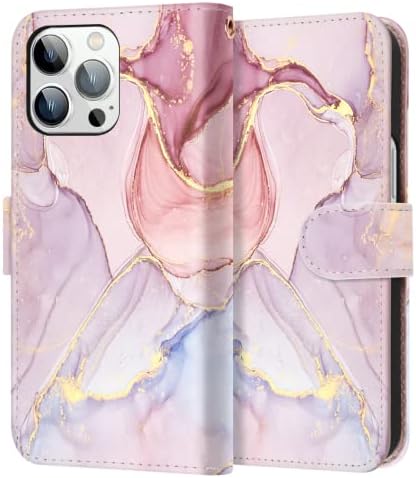 Fingic for iPhone 14 Pro Case,for iPhone 14 Pro Phone Case Wallet,Marble Rose Gold Leather Magnetic Closure Kickstand Shockproof PC Bumper Cardslot Fullbody Protective Flip Case for iPhone 14 Pro,2022