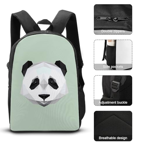 Geometrical Panda Classic Backpack Lunch Bag Pencil Case 3 Piece Set Travel Daypack3