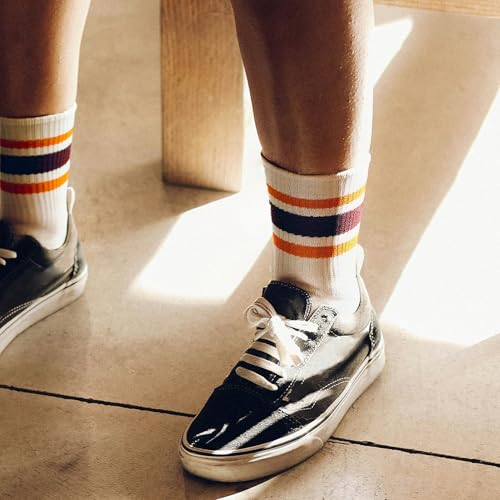 Image of American Trends Womens Novelty Striped Crew Socks Athletic Vintage Slouch Mid Calf Tube Socks