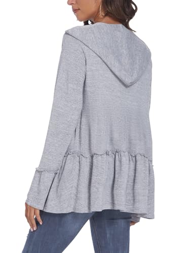 Image of DEESHA Plus Size Zip Up Hoodie for Curvy Women Spring Ruffle Hooded Sweatshirts Jacket Cardigans Lightweight