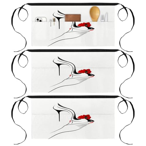 Lot de 3 tabliers courts de chef avec 3 poches pour cuisine et bistrot