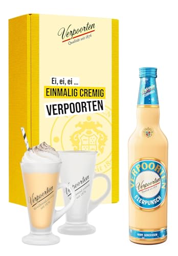 Geschenkset bestehend aus 0,7 L VERPOORTEN EIERPUNSCH 11%vol & 2 exklusiven VERPOORTEN Punsch-Tassen