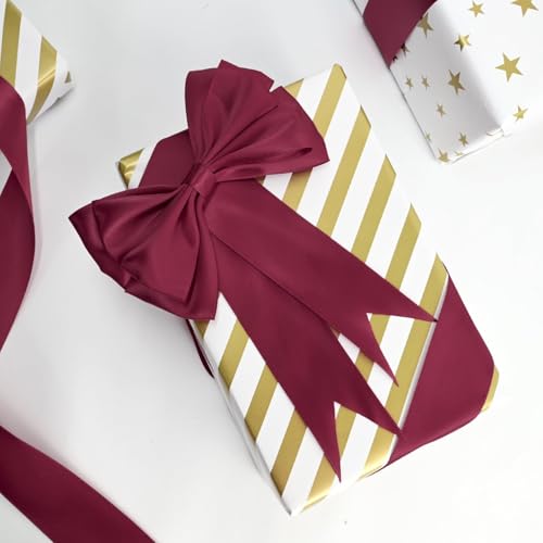 Image of Double Face Wine Red Satin Ribbon 1-1 /2 inch X 50 Yards Polyester Wine Red Ribbon for Gift Wrapping Very Suitable for Weddings Party Hair Bow Invitation Decorations and More