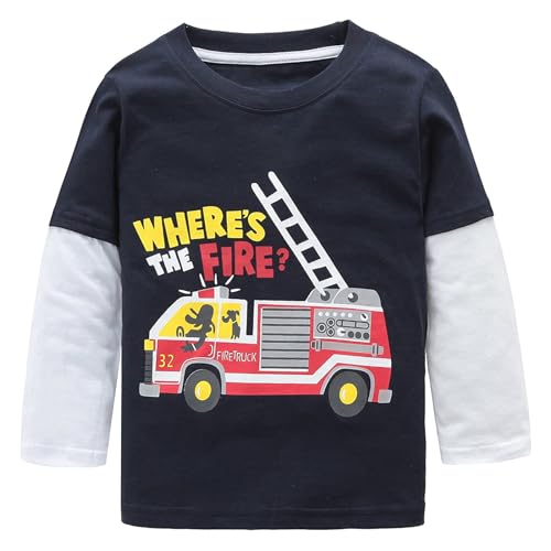 Boys Long Sleeve T-Shirts Casual Cotton Shirts Graphic Active Crewneck Tee Shirts for Toddler Kids Boys 3 Pack4