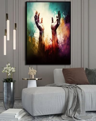 Tableau sur toile Mains en prière peinture abstraite déco murale salon - 2