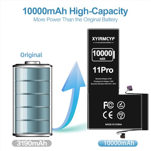 Xyirmcyf 10000Mah Super Capacity Battery Compatible With Iphone 11 Pro, 0 Cycle Li-Polymer Replacement Battery For Iphone 11 Pro thumb #1